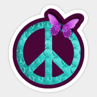 Pastel Blue Peace Sign with Purple Butterfly Sticker